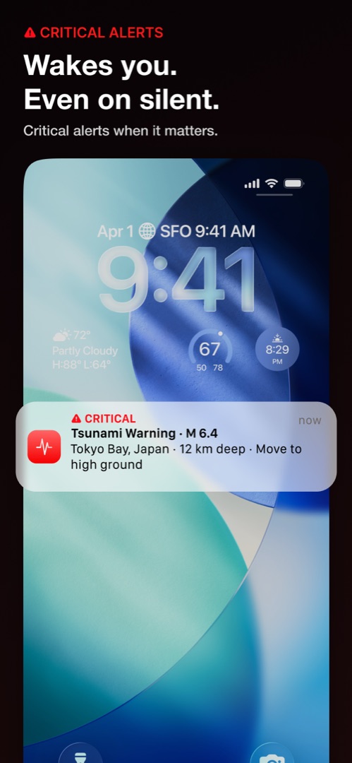 QuakeMate critical alerts that wake you even on silent